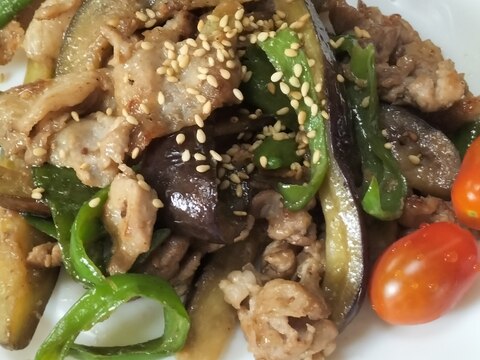 なす✤万願寺とうがらし✤豚肉のごまドレ♡炒め〜♪